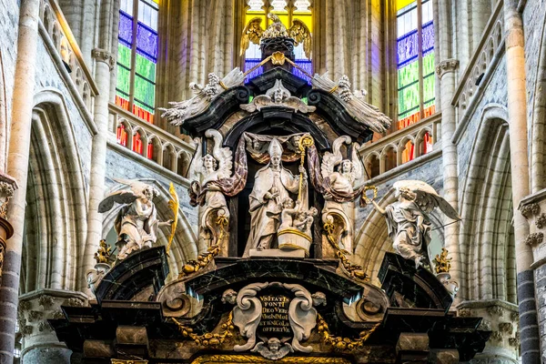 Prachtige Marmeren Sculptuur Het Interieur Van Sint Nicolaaskerk Gent België — Stockfoto