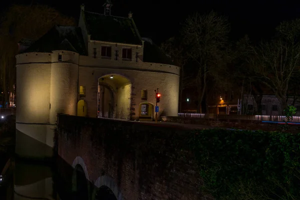 Europa Bélgica Bruges Castelo Iluminado Noite — Fotografia de Stock