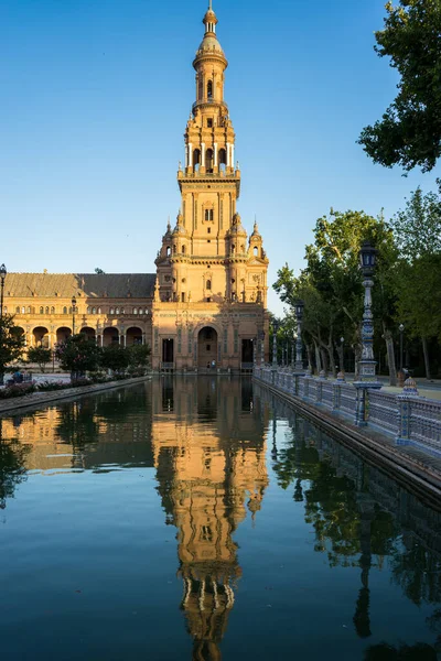 España Sevilla Europa Reflexión Del Edificio Agua Plaza España — Foto de Stock