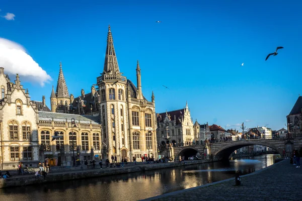 Leie Ufer Gent Belgien Europa Einem Strahlend Sonnigen Tag Mit — Stockfoto