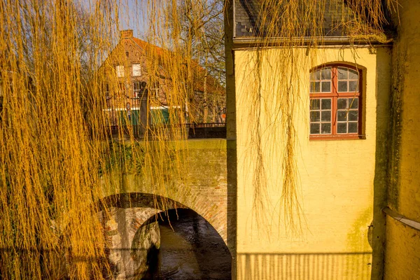 Бельгія Брюгге Двері Вікном Smedenpoort — стокове фото