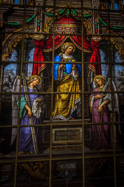Окрашенное Стекло Интерьере Церкви Святого Николая Гент Бельгия Европа — стоковое фото