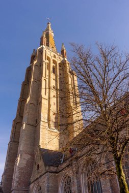 Bruges, Belçika - 17 Şubat 2018: Bruges, Belçika 'daki Leydimizin Kilisesi