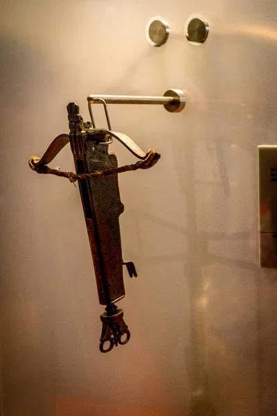 Ghent Belgium April Medieval Weapon Cross Bow Displayed Musuem Gravensteen — Stock Photo, Image