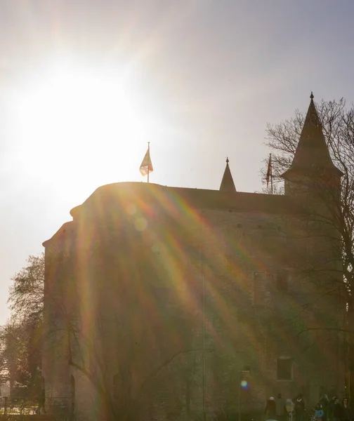 Bruges Belçika Şubat 2018 Brüksel Belçika Güneş Gentpoort Üzerinde Parlıyor — Stok fotoğraf