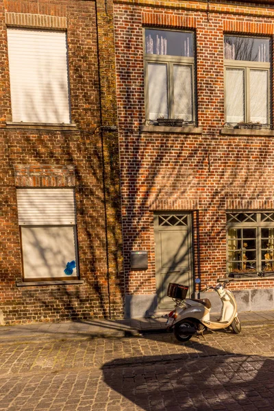 Брюгге Бельгія Лютого 2018 Біла Веса Перед Будівлею Червоної Цегли — стокове фото