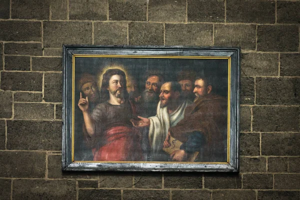 Гент Бельгия Апреля Картина Иисуса Христа Кирпичной Стене Церкви Генте — стоковое фото