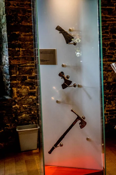 Гент Бельгия Апреля Средневековое Оружие Боевой Топор Выставленный Музее Замке — стоковое фото