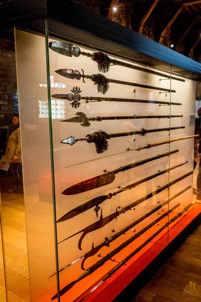 Gent Belgien April Mittelalterliche Waffe Langer Scharfer Speer Ausgestellt Museum — Stockfoto