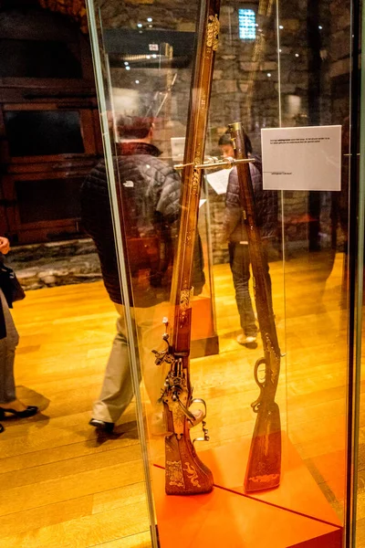 Gent Belgien April Medeltida Vapen Gevär Visas Musuem Inne Gravensteen — Stockfoto