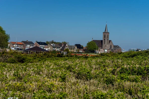 Holandia Lisse Europa Kościół Przed Łożem Kwiatów Tulipanów — Zdjęcie stockowe