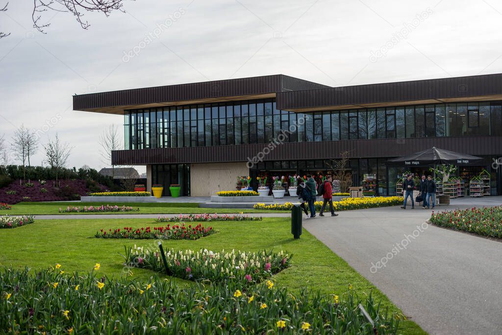 Flower garden, Netherlands, Europe, a group of people in a garden