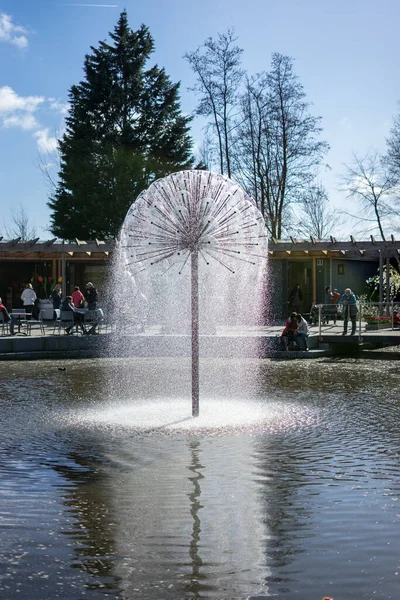 Jardin Fleuri Pays Bas Europe Une Fontaine Eau — Photo