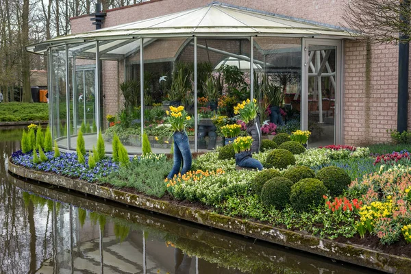 Çiçek Bahçesi Hollanda Avrupa Bir Binanın Önünde Renkli Bir Çiçek — Stok fotoğraf