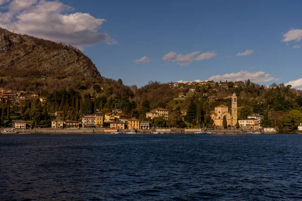 Italien Lecco Kyrka Klocktorn Med Utsikt Över Sjön Como — Stockfoto