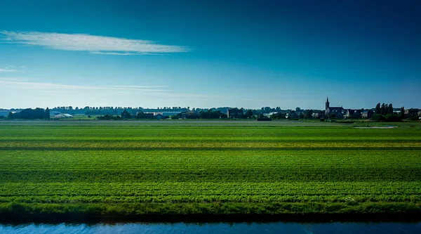 Países Bajos Holanda Meridional Europa Río Con Exuberante Campo Verde — Foto de Stock