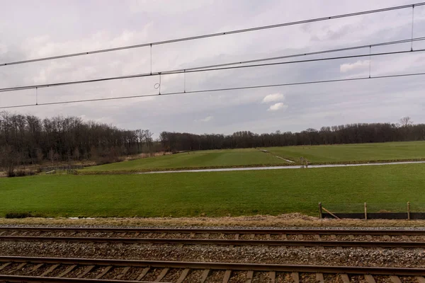 Нідерланди Гаага Схіпгол Європа Великий Довгий Поїзд Сталевій Колії — стокове фото