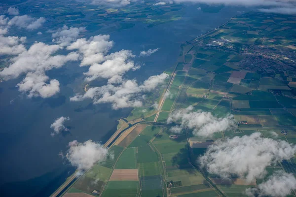 Farms Holland Netherlands Canal Viewed Plane Sky Europe Clouds — Stock Photo, Image