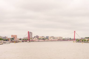 Avrupa, Hollanda, Rotterdam, arkasında bir şehir bulunan büyük bir su kütlesi.