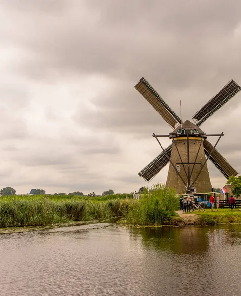 Нидерланды Роттердам Феттель Ветряная Мельница Над Пышной Зеленой Травой Вдоль — стоковое фото