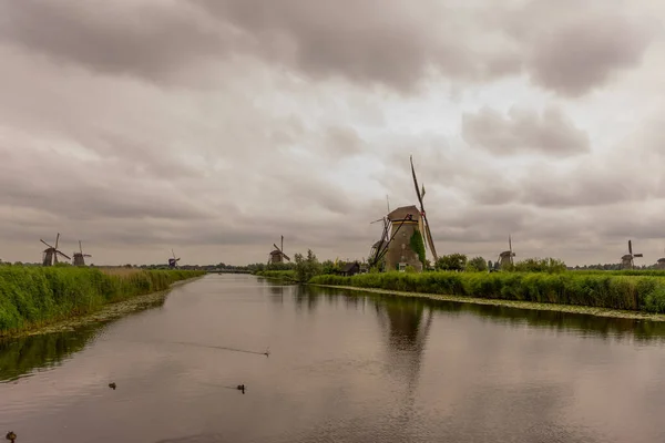 Netherlands Rotterdam Kinderdijk Heritage Windmill Lush Green Grass Canal — Stock Photo, Image