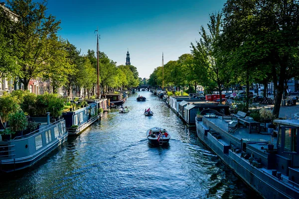 Nederland Zuid Holland Europa Hampshire Inn Prinsengracht Kanaal Amidst Trees — Stockfoto