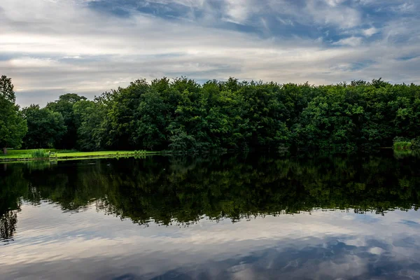 Cielo Azul Sobre Lago Haagse Bos Bosque Haya Países Bajos — Foto de Stock