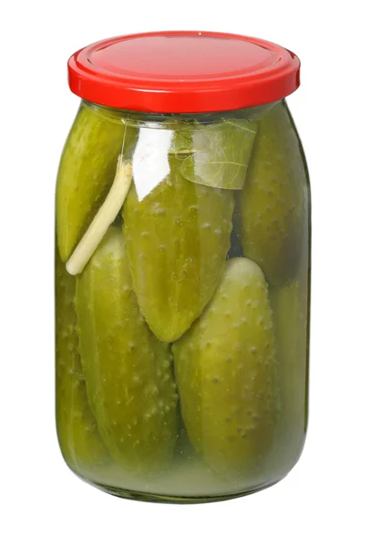 Glass jar with pickled cucumbers — Stock Photo, Image