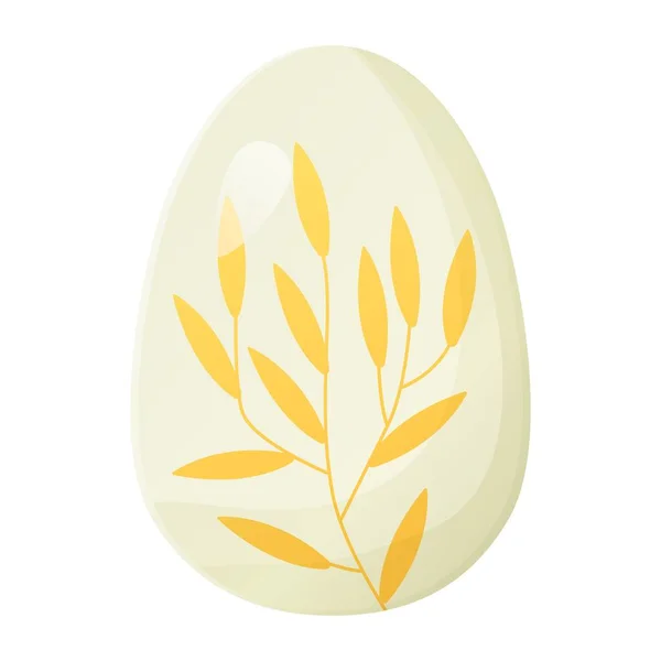 Симпатичное реалистичное пасхальное яйцо, окрашенное растительной печатью. Может использоваться в качестве элемента охоты на хищников для веб-сайтов, плакатов и веб-страниц. Векторная иллюстрация в стиле мультфильма, изолированная на белом — стоковый вектор