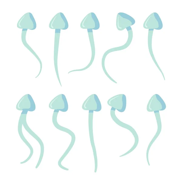 Niebieski Zestaw Spermy Różne Typy Tym Plemniki Dwuogoniaste Symbol Nasienia — Wektor stockowy