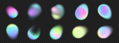 Canlı y2k sıvı elementleri dinamik şekilleri ve parlayan aura etkileri var. Afiş ve arka planlar için parlak holografik renklerde soyut geometrik kabarcıklar ve kabarcıklar. Geçmişe dönük gelecek biçiminde stok vektör illüstrasyonu.