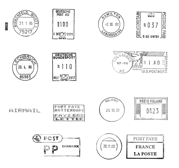 Black postmarks from several European countries — Stock Photo, Image