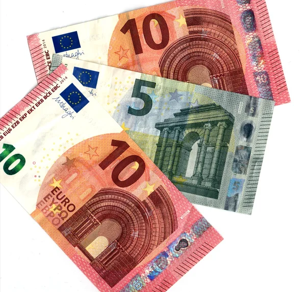 Detail van de nieuwe vijf en tien euro — Stockfoto