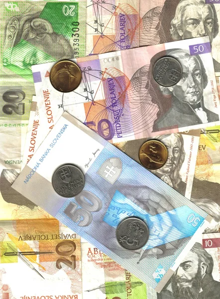 Slovakia, bunch of notes and coins — Stock Photo, Image