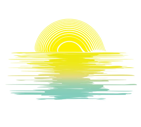 Pôr do sol de ícone vector no mar — Vetor de Stock