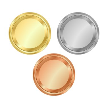 vector round empty polished medals of gold silver bronze. 