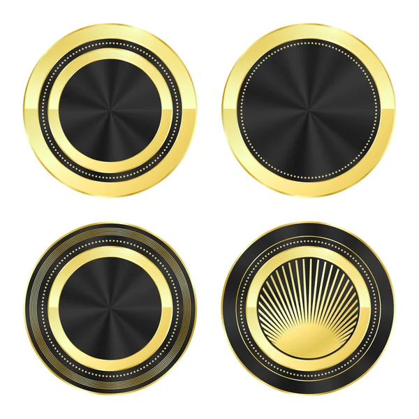Vector uppsättning runda ikoner av guld med svarta blanka skär — Stock vektor