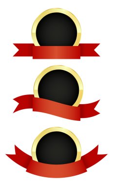 yuvarlak altın amblemi vektör kümesi farklı kırmızı kurdela ile 