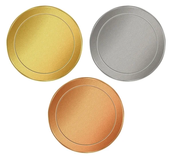 Vector conjunto de tokens de textura redonda em branco de ouro, prata, bronze — Vetor de Stock