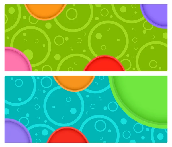 De horizontale banner 2 vector met cirkels en cirkels met gekleurde volume — Stockvector