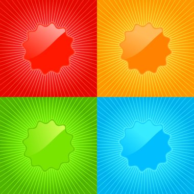multicolored vector set of empty labels on the background with radiating rays