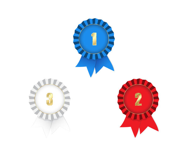 векторные медали с лентами 1-й 2-й 3-е место красный белый и синий на белом фоне
