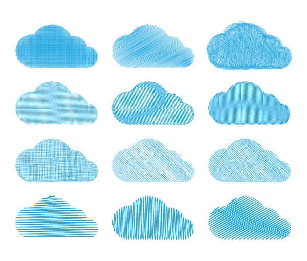 set of vector clouds with different types of pencil shading