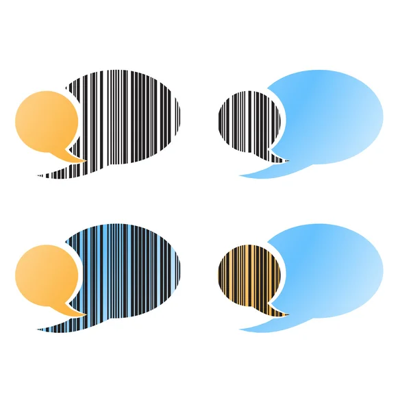 Vector set of blank speech bubbles blue, orange, black colorand and  barcode — Wektor stockowy