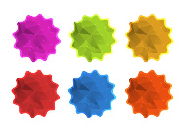 vector colorful polygonal label sticker icons in red, blue, orange, yellow, green, purple