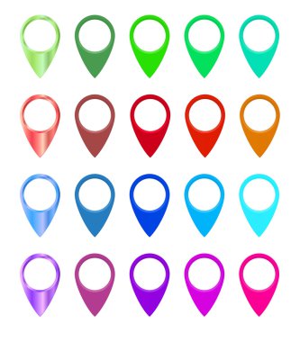 Vector set of blank bright  glossy labels pointers  map made of metal of different colors