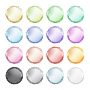 Vector set of blank glossy buttons made of metal of different colors