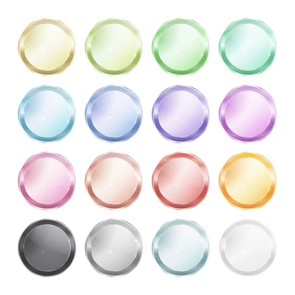 Vector set of blank glossy buttons made of metal of different colors — Vetor de Stock