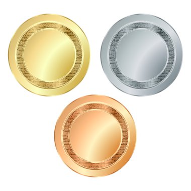 The empty vector stamp with the texture of gold silver bronze, which can be used as icons, buttons, coins, medals