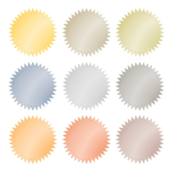 Blank glossy vector stickers in gold, red gold, platinum, silver, bronze, copper, aluminum. Which can be used as a coin, labels, buttons — Διανυσματικό Αρχείο